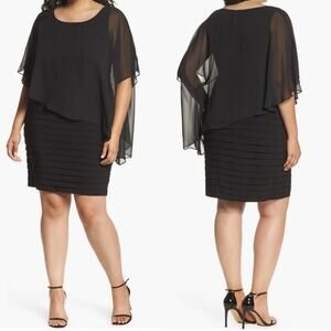 Adrianna Papell Chiffon Overlay Shutter Pleat Sheath Dress size 14